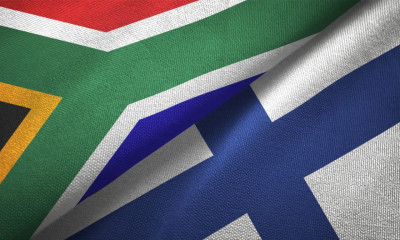 Finland and South Africa flag together realtions textile cloth fabric texture