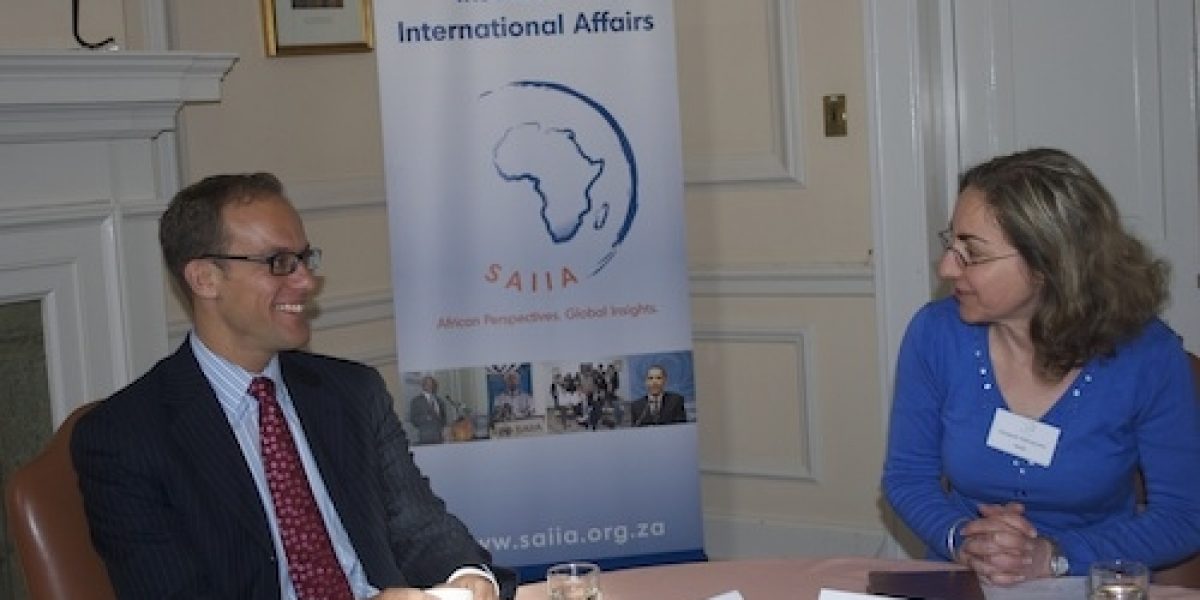 Ambassador Demetrios Marantis is welcomed by SAIIA National Director, Elizabeth Sidiropoulos