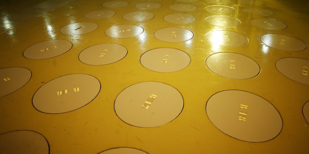 A picture taken on June 5, 2018 shows the storage area for vitrified nuclear waste at the nuclear waste
reprocessing plant of Beaumont-Hague, northwestern France. Image: Getty, Charly Triballeau/AFP