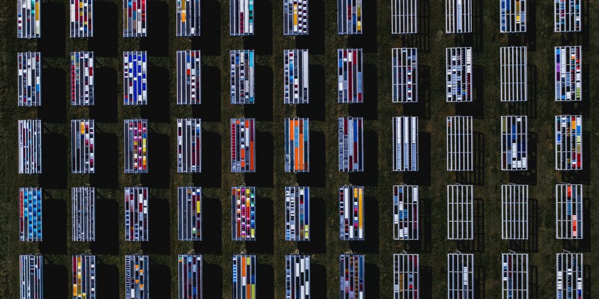 Solar panels with unusual patterns photographed by drone, Florida, USA. Image: Getty, Abstract Aerial Art
