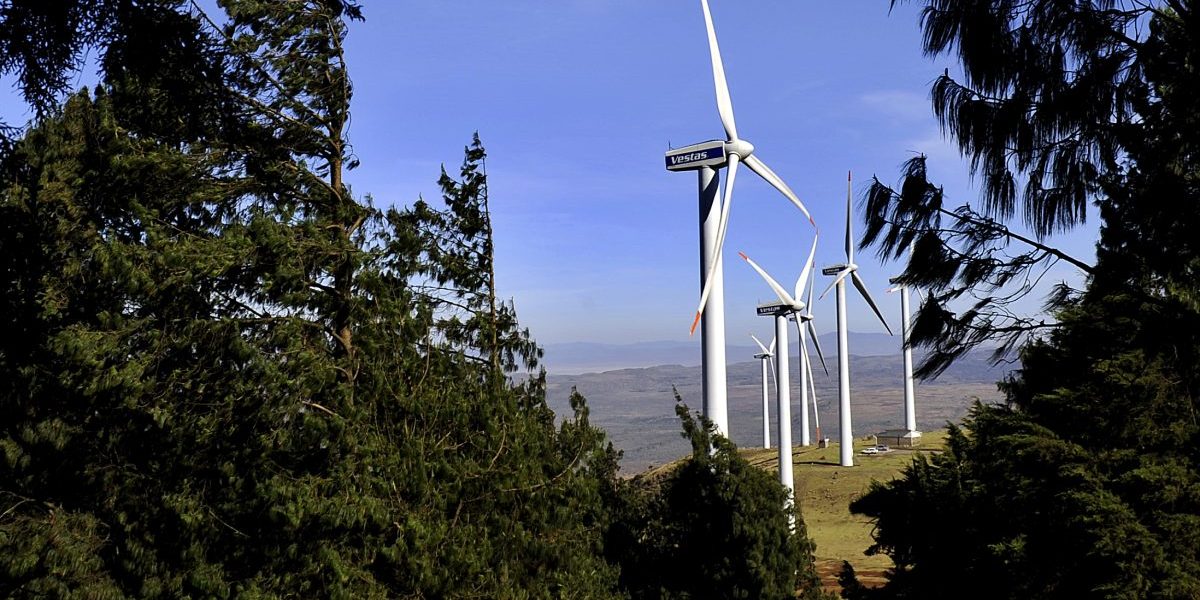 Kenya, 2010: Wind turbines in the Ngong hills, which are owned and run by Kenya’s main power generating company KENGEN. Image: Getty, Tony Karumba/AFP