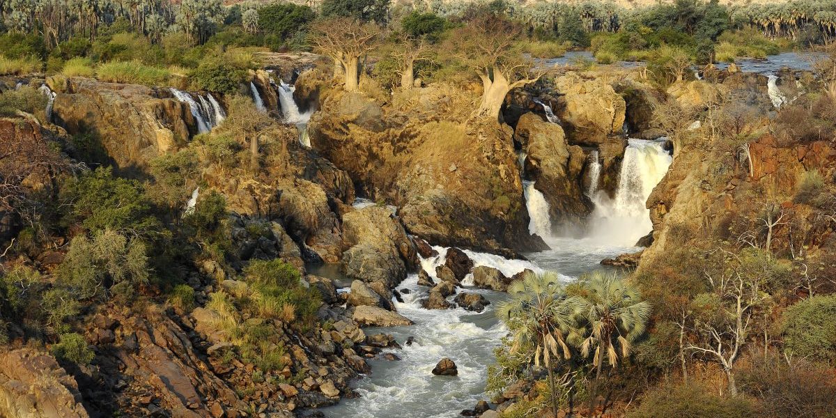 The Epupa Falls on the Kunene river, Northern Namibia, at the border with Angola. Image: Getty, Stephane De Sakutin/AFP