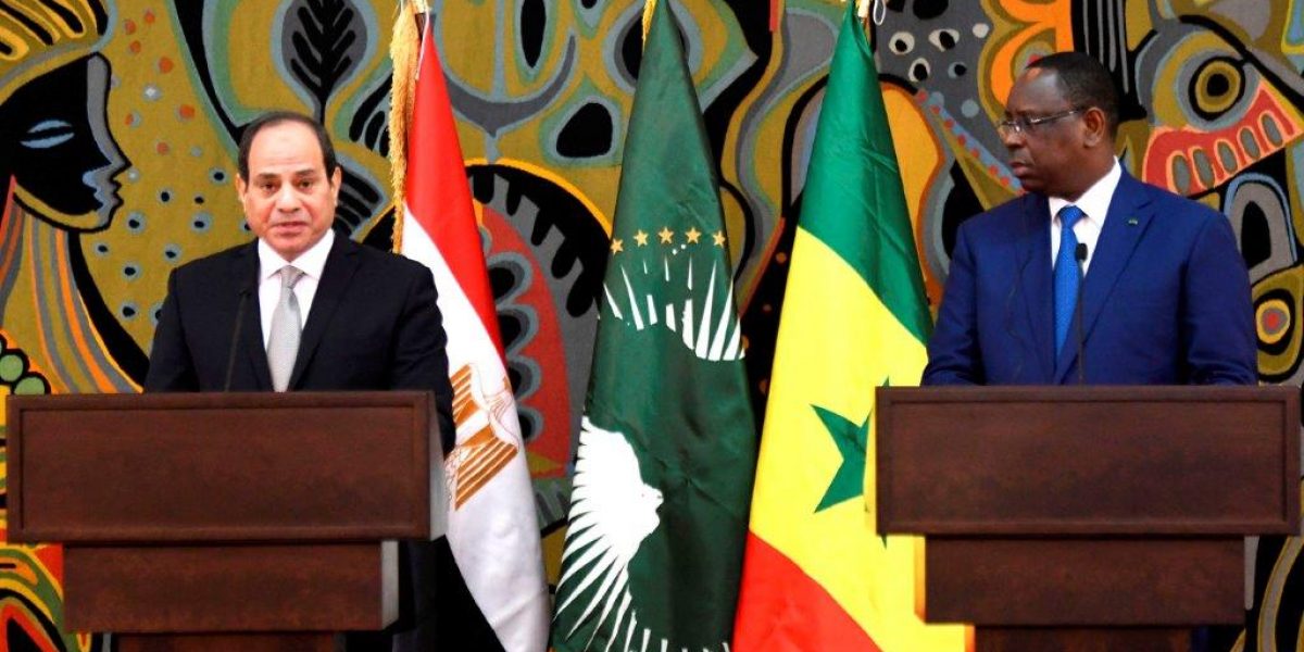 Egypt's President and current Chairperson of the African Union, Abdel Fattah al-Sisi (L), takes part in a joint press conference in Dakar on April 12, 2019.   Image: Getty, Seyllou/AFP