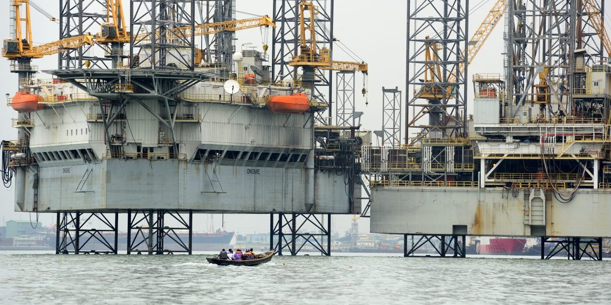 An oil platform in Lagos Port Complex (port of Lagos), 2016, Lagos, Nigeria. Image: Getty, Frédéric Soltan/Corbis