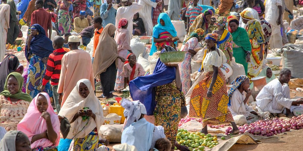 Abubakar Market, Borno State, Nigeria. Local market scene, 2009. Image: Getty, Irene Becker