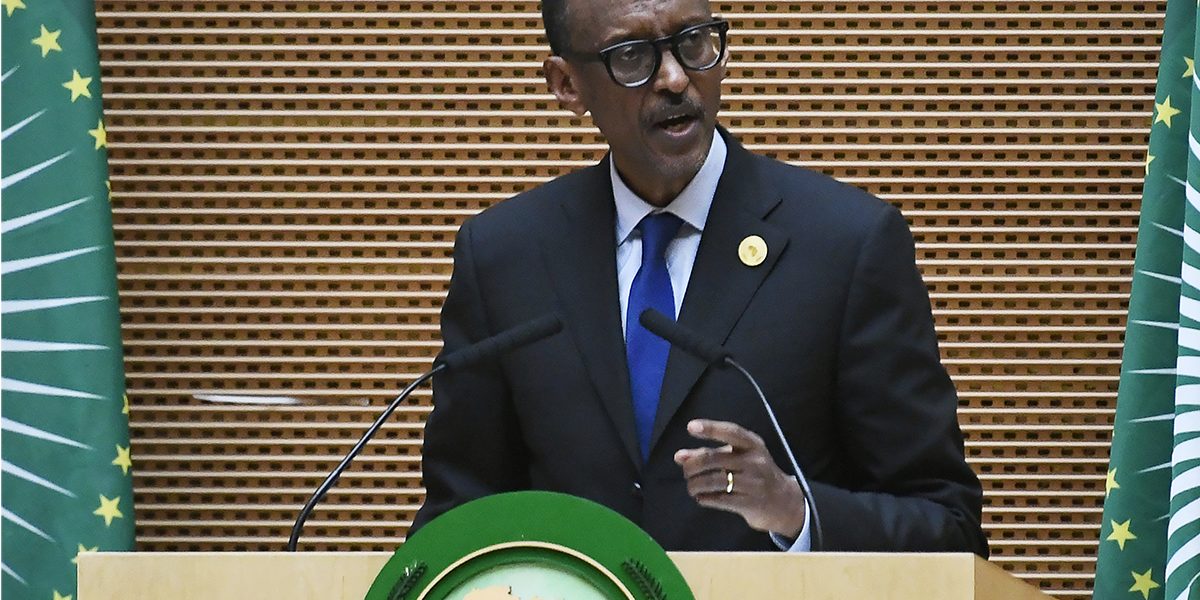 Then AU Chair and President of Rwanda Paul Kagame delivers a speech during the 11th Extraordinary Session of the Assembly of the AU in Addis Ababa, Ethiopia, 17 November 2018. Image: Getty, Monirul Bhuiyan/AFP