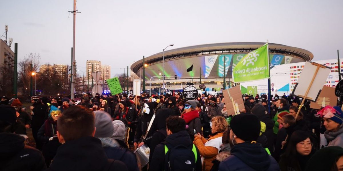 Protesters outside the COP 24 Summit in Katowice, Poland, December 2018. Image: Romy Chevallier