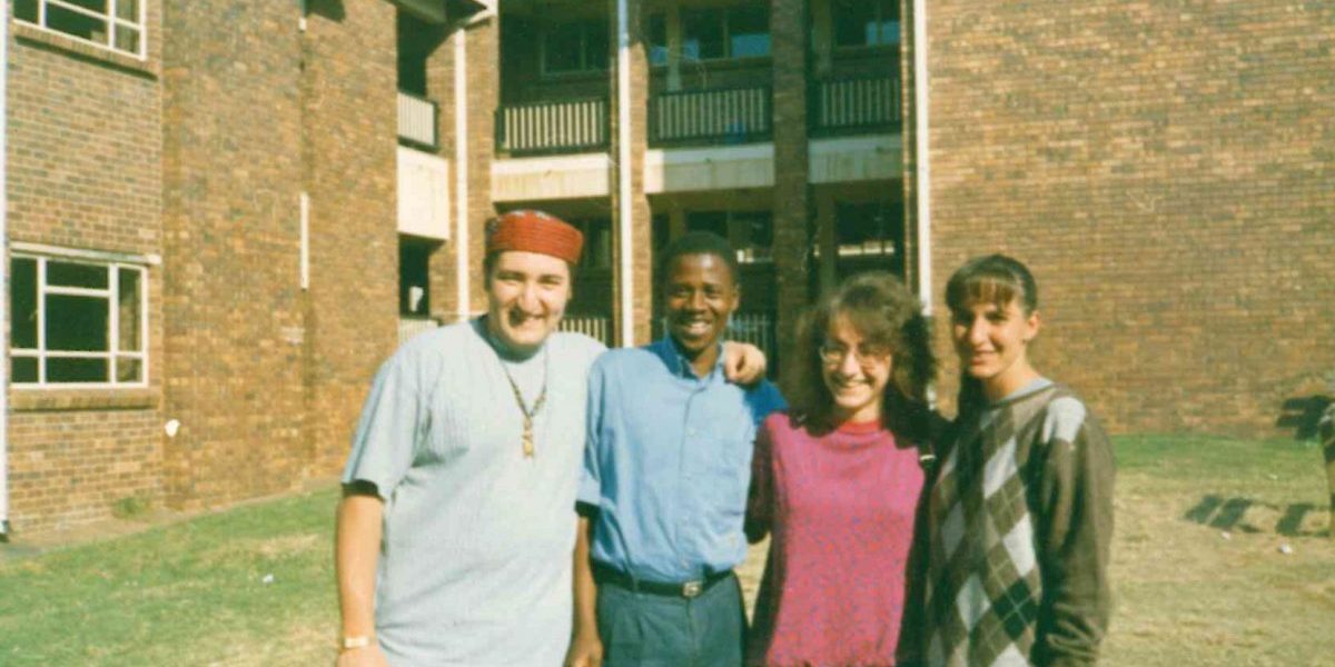 Our Chief Executive Elizabeth Sidiropoulos with friends at a voting station in Soweto, 27 April 1994.